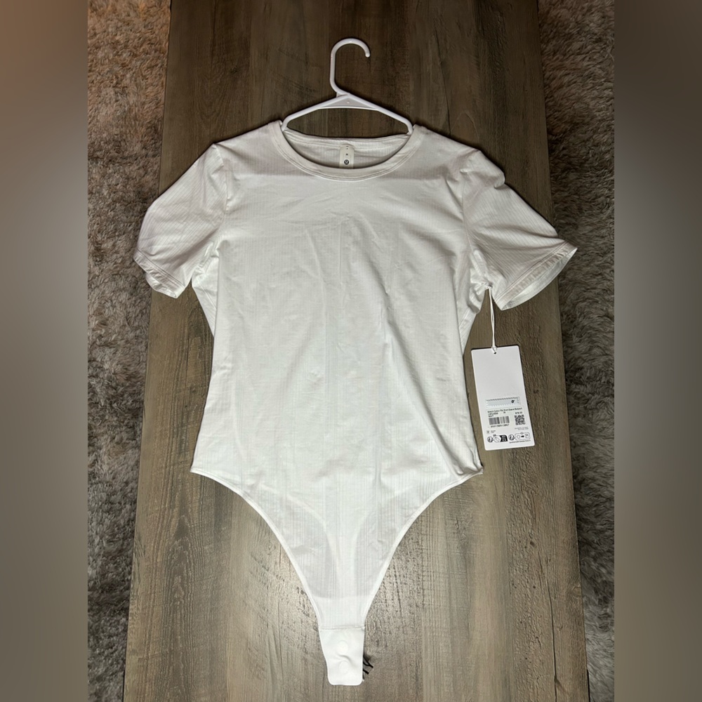 NWT Lululemon Stretched Ribbed Cotton White Short Sleeve Bodysuit
